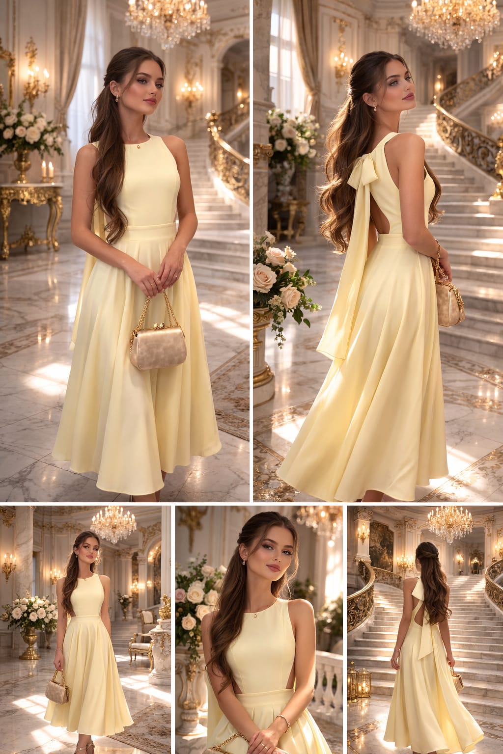 Elegantné midi šaty s odhaleným chrbtom a mašľou