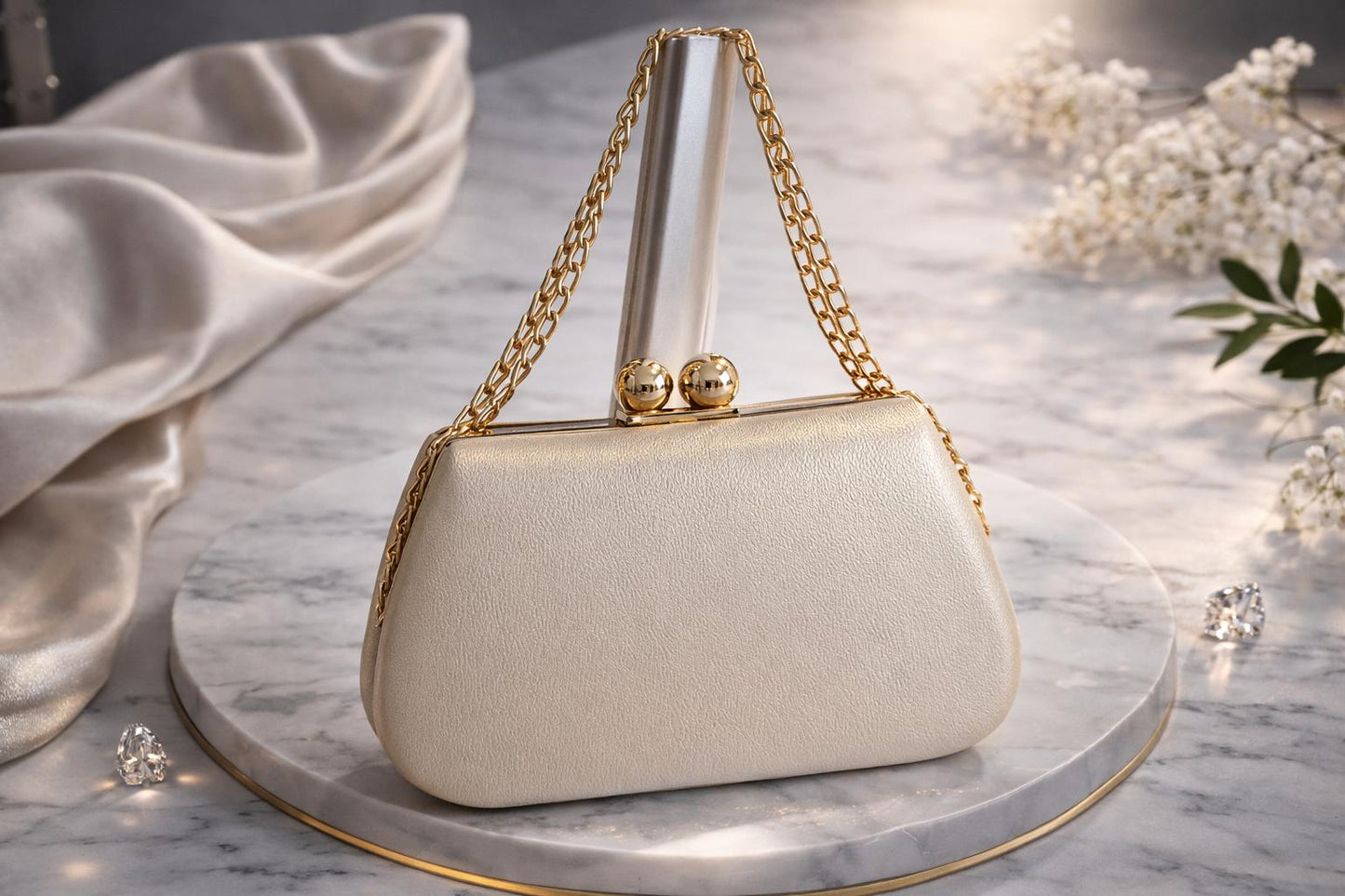 Elegantná spoločenská kabelka s jemnou textúrou a retiazkou
