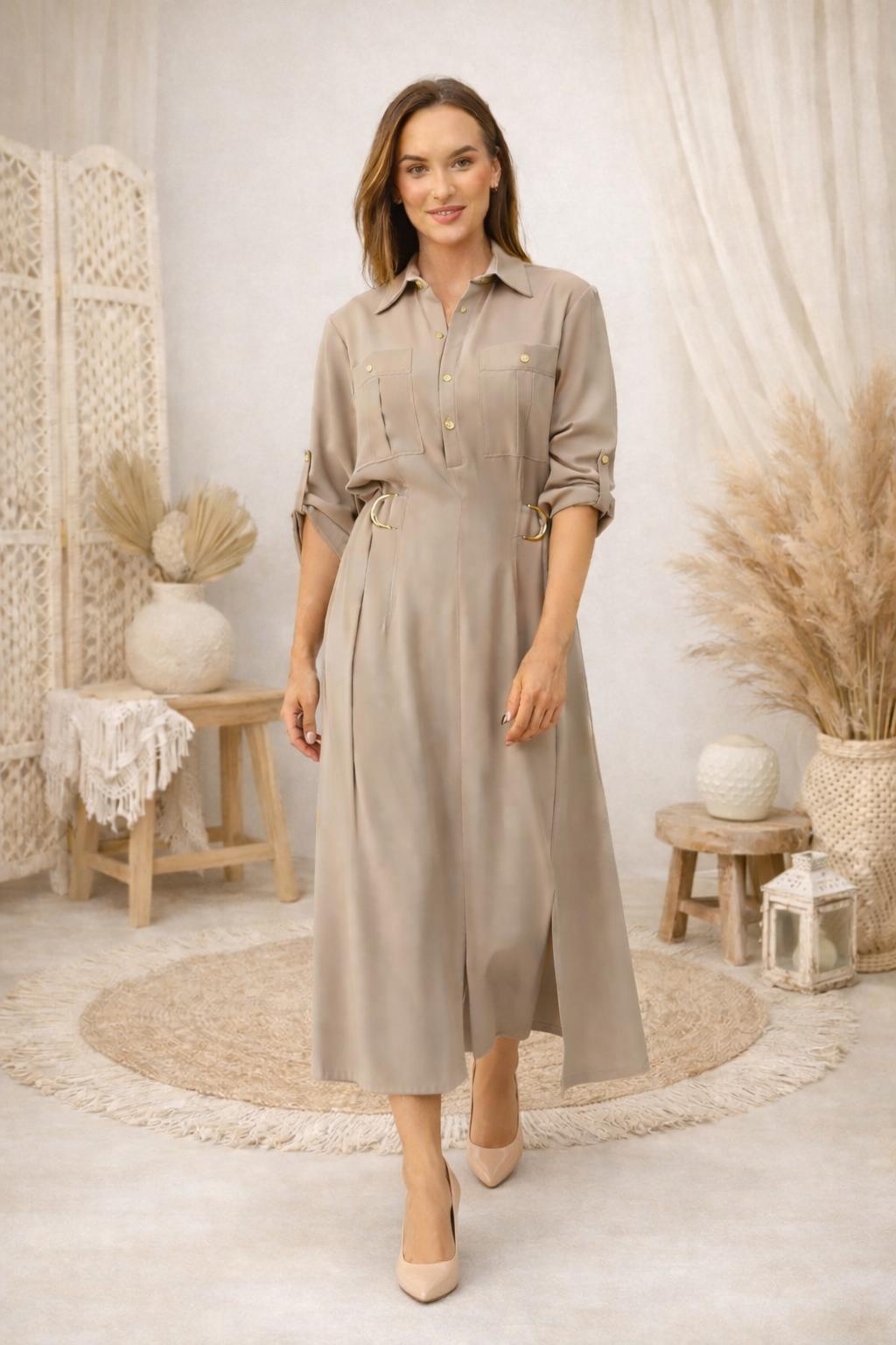 Elegantné košeľové šaty s ozdobnými detailmi