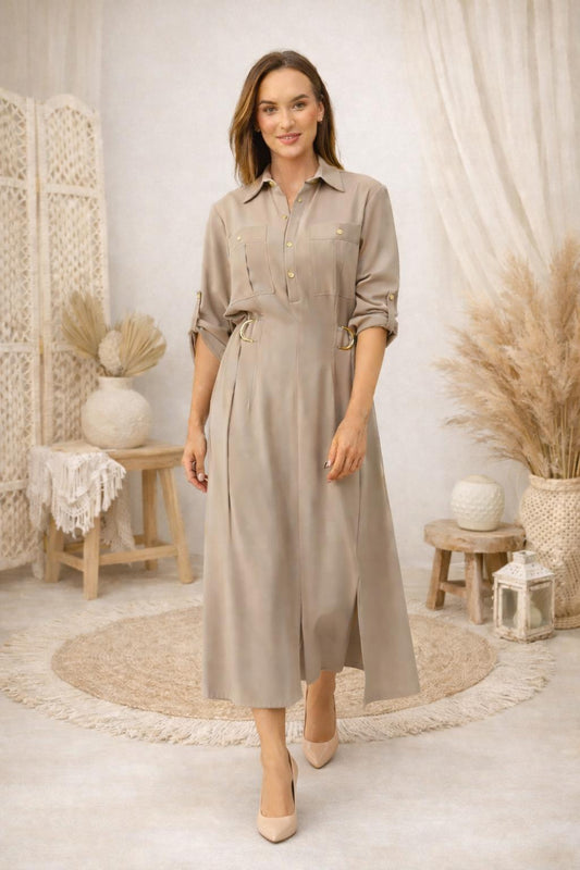 Elegantné košeľové šaty s ozdobnými detailmi