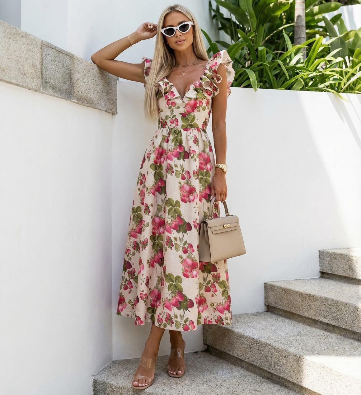 Romantické letné šaty s volánmi a kvetinovým vzorom