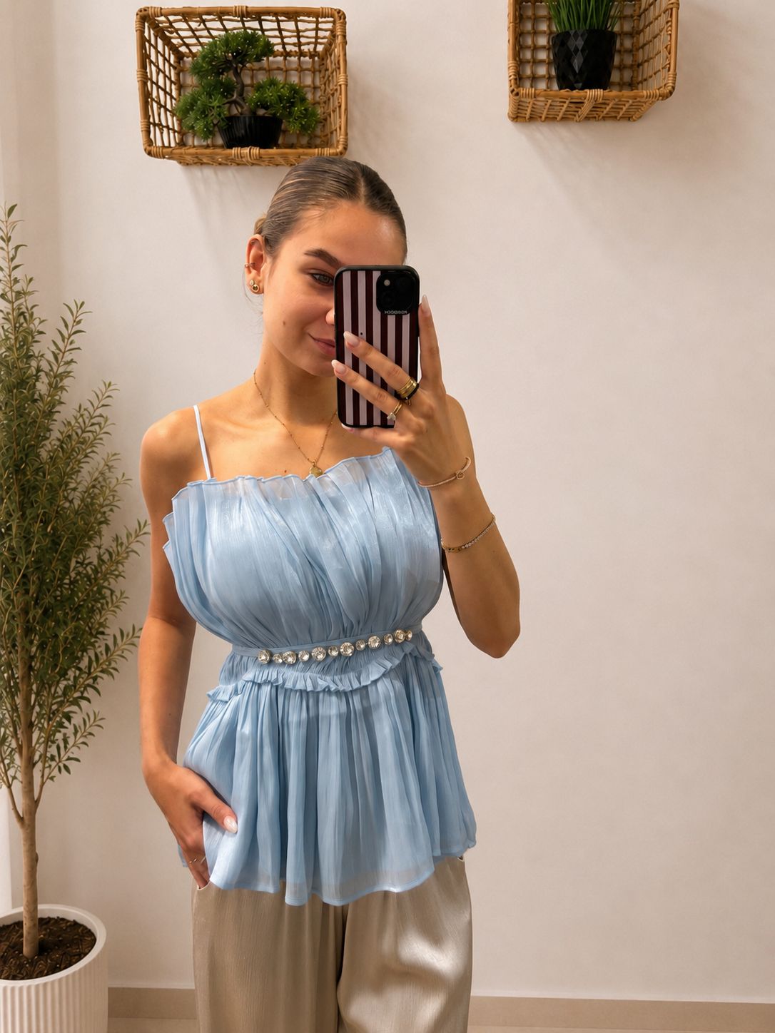 Riasené tielko s odopínateľným kamienkovým opaskom