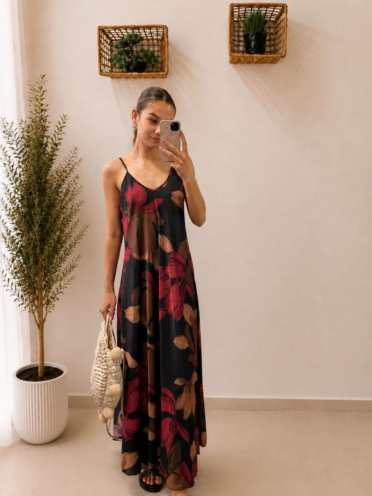 Elegantné maxi šaty na ramienka s luxusným leskom