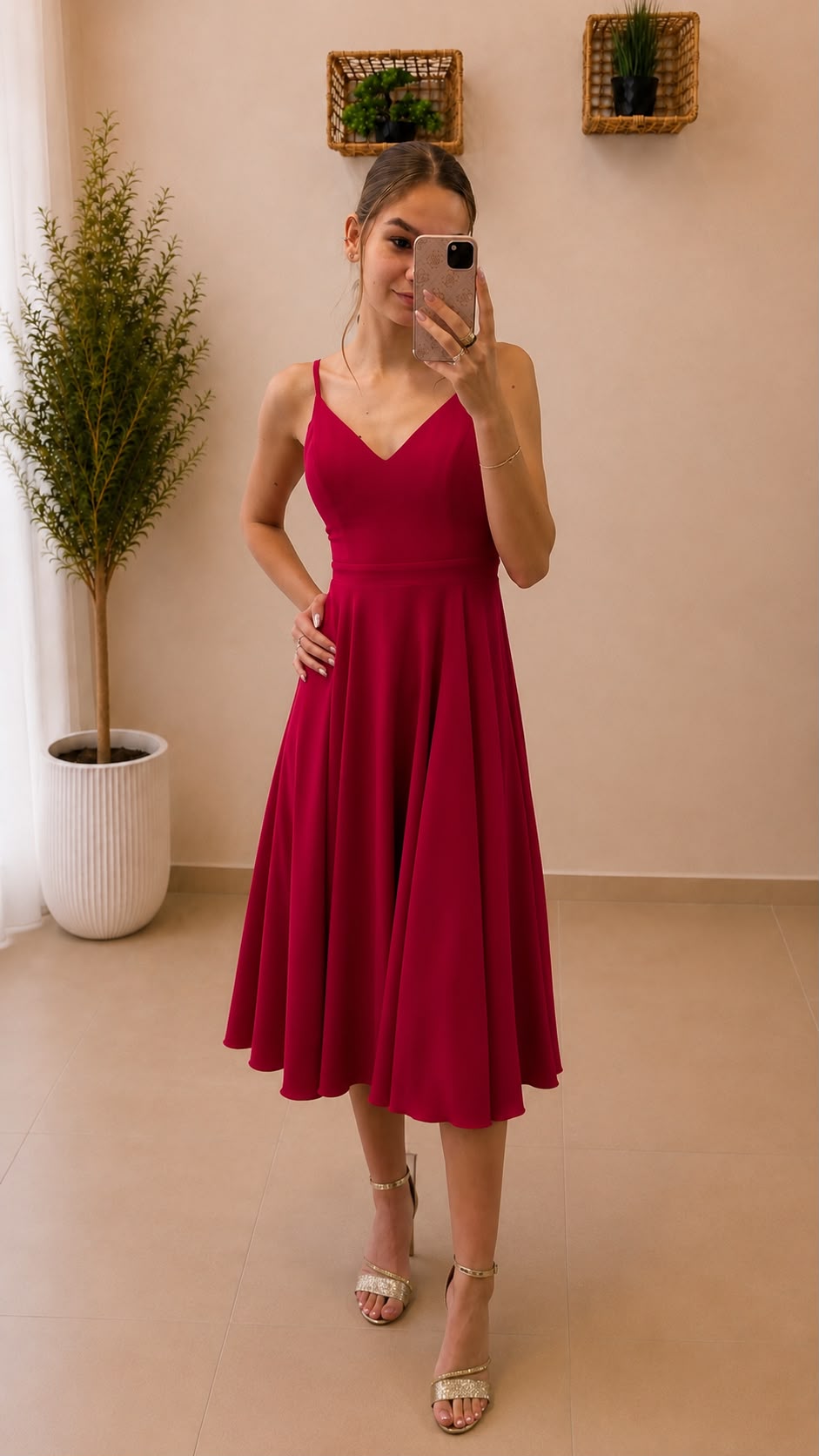 Elegantné spoločenské midi šaty na ramienka
