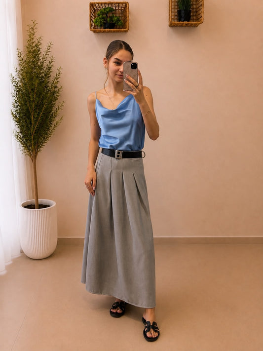 Elegantná maxi sukňa s opaskom
